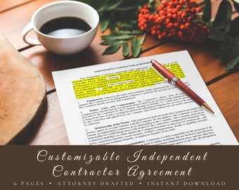Customizable/Editable Independent Contractor Agreement • Microsoft Word Template • 6 Pages • Instant Download