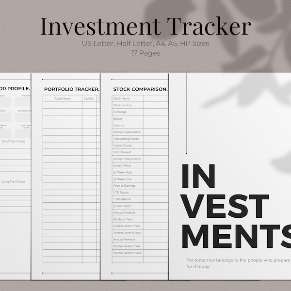 Investment Tracker | Investment Planner Printable | Portfolio Management | Trading Journal | US Letter Half Letter A4 A5 HP Sizes