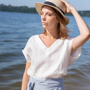 Casual Summer Top VESTA / Short Sleeve Shirt For Women / Soft Linen Blouse / Women Top Blouse / Linen Shirt / V-neck Blouse / Gift for her image 1