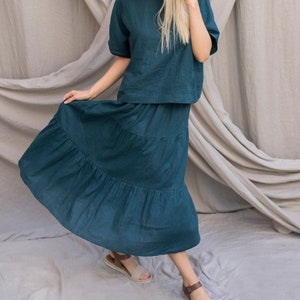 Long Maxi Ruffled Linen Skirt With Elastic Waistband VENUS / High Waist Linen Skirt / Maxi Skirt / Women Skirts / Ballerina Length Skirt image 1