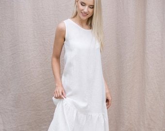 Linen wedding dress / White linen dress / Long linen dress with big pockets / Organic linen dress / Soft natural washed summer linen ROMA