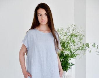 Maternity & Loose fitting dress / Pregnancy dress / Oversized plus size organic linen short dress with pockets / linen loungewear  ATHENA