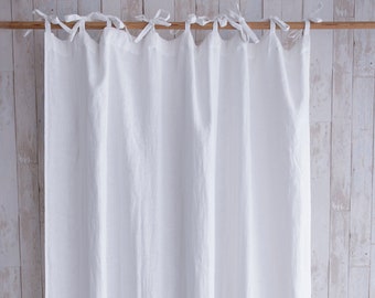 White washed linen curtains / 22 colors / Custom curtains / Linen blinds / Curtains with ties / Natural linen drapery