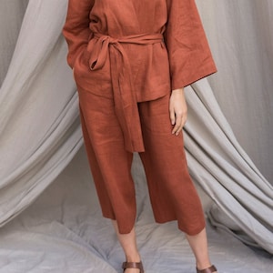 SAMPLE SALE / Oversized linen pants ORTHOSIE / Material Linen / Size S / Color Terracotta / Joggers for women / Ready to Ship image 1