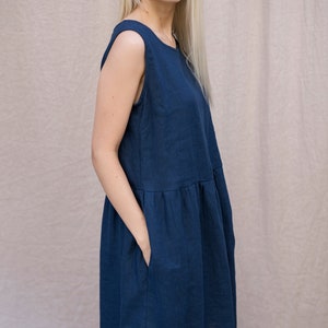 Linen shift dress / Pinafore dress pockets / Loose long sleeveless knee length linen dress / Linen elegant tunic loose fitting dress JUNO image 5