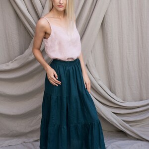 Long Maxi Ruffled Linen Skirt With Elastic Waistband VENUS / High Waist Linen Skirt / Maxi Skirt / Women Skirts / Ballerina Length Skirt image 5