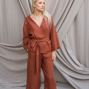 SAMPLE SALE / Oversized linen pants ORTHOSIE / Material Linen / Size S / Color Terracotta / Joggers for women / Ready to Ship image 4