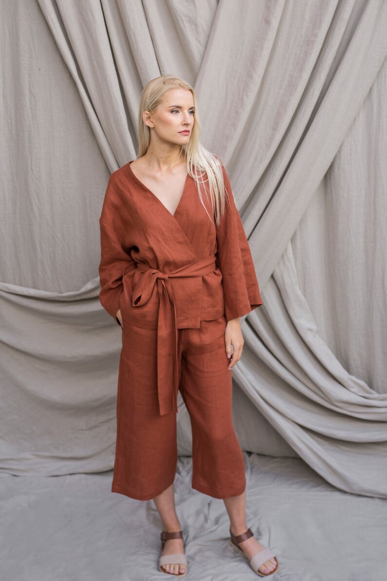 SAMPLE SALE / Oversized linen pants ORTHOSIE / Material Linen / Size S / Color Terracotta / Joggers for women / Ready to Ship image 4