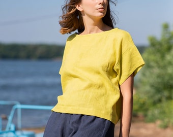 Simple linen blouse NUT / Linen top / Linen blouse / Minimal linen top / Loose linen blouse custom color / Softened linen tee