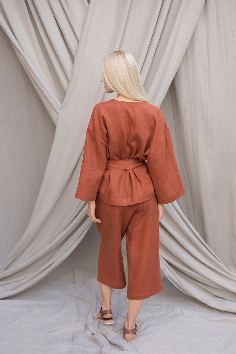 SAMPLE SALE / Oversized linen pants ORTHOSIE / Material Linen / Size S / Color Terracotta / Joggers for women / Ready to Ship image 2