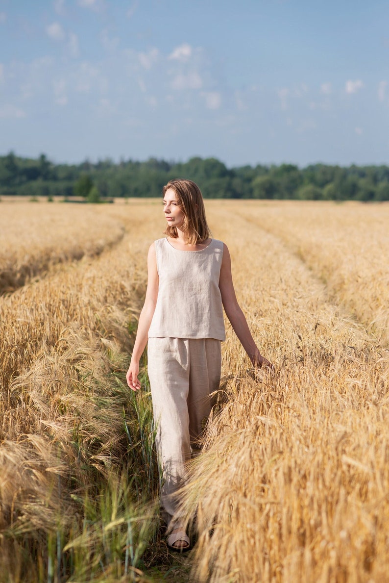 Sleeveless blouse for women FREYJA / Linen tank top / Washed soft linen top / Women's shirt / Loose linen blouse / Beige color top image 1