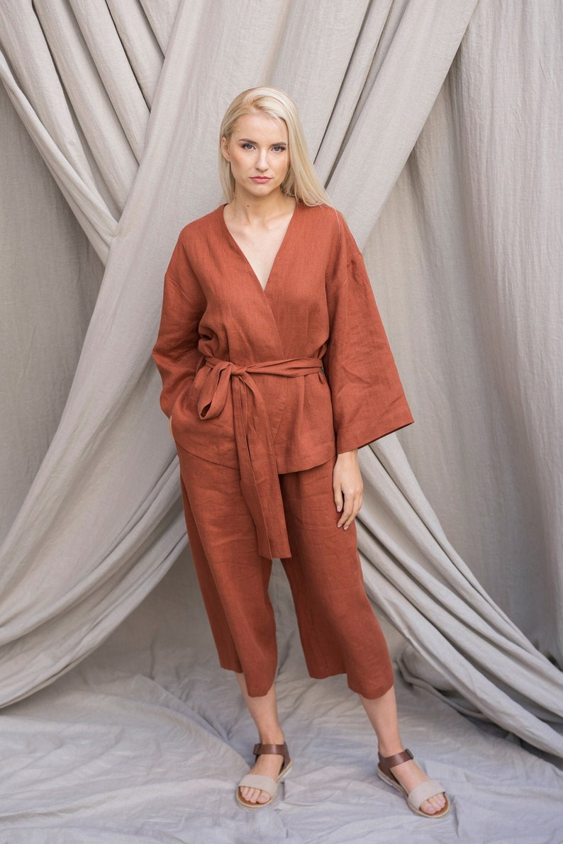 SAMPLE SALE / Oversized linen pants ORTHOSIE / Material Linen / Size S / Color Terracotta / Joggers for women / Ready to Ship image 1