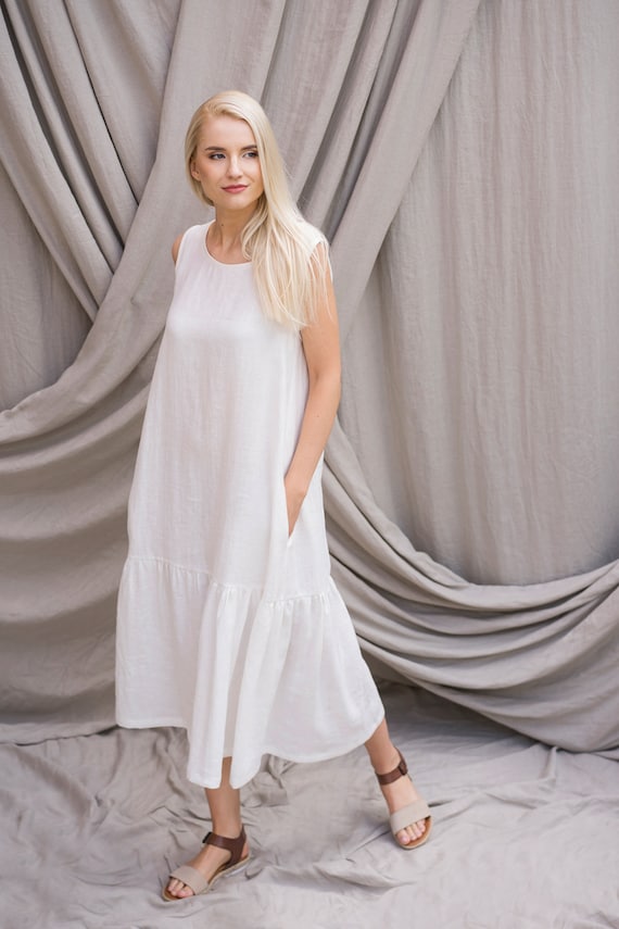Linen Maxi Dress With Pockets ROMA / Washed Softened Linen / Sustainable  Summer Clothing / Simple Dress / Sleeveless / Elegant Evening Dress -   Canada