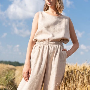 Sleeveless blouse for women FREYJA / Linen tank top / Washed soft linen top / Women's shirt / Loose linen blouse / Beige color top image 3