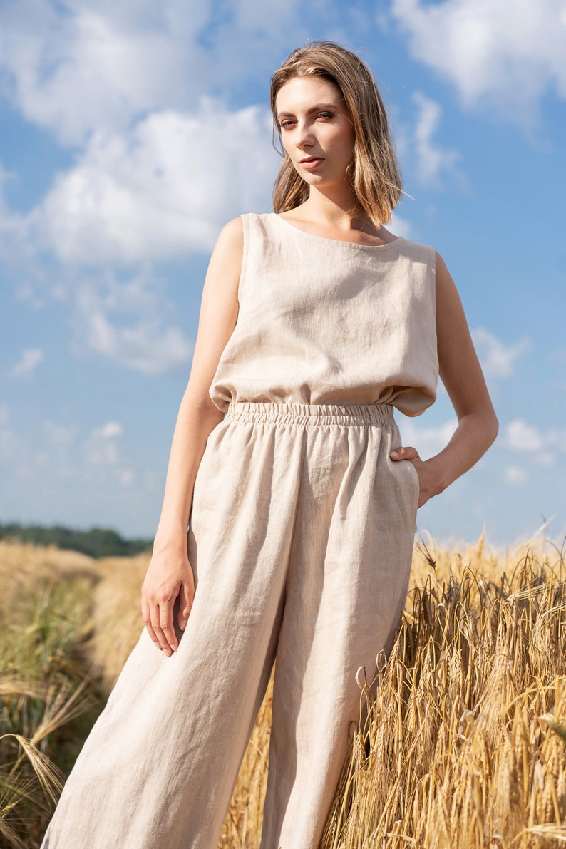 Sleeveless blouse for women FREYJA / Linen tank top / Washed soft linen top / Women's shirt / Loose linen blouse / Beige color top image 3