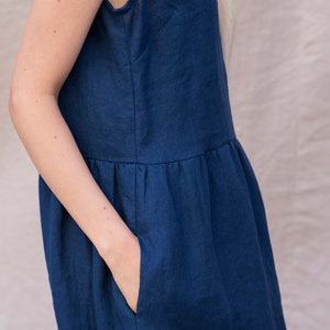 Linen shift dress / Pinafore dress pockets / Loose long sleeveless knee length linen dress / Linen elegant tunic loose fitting dress JUNO image 7