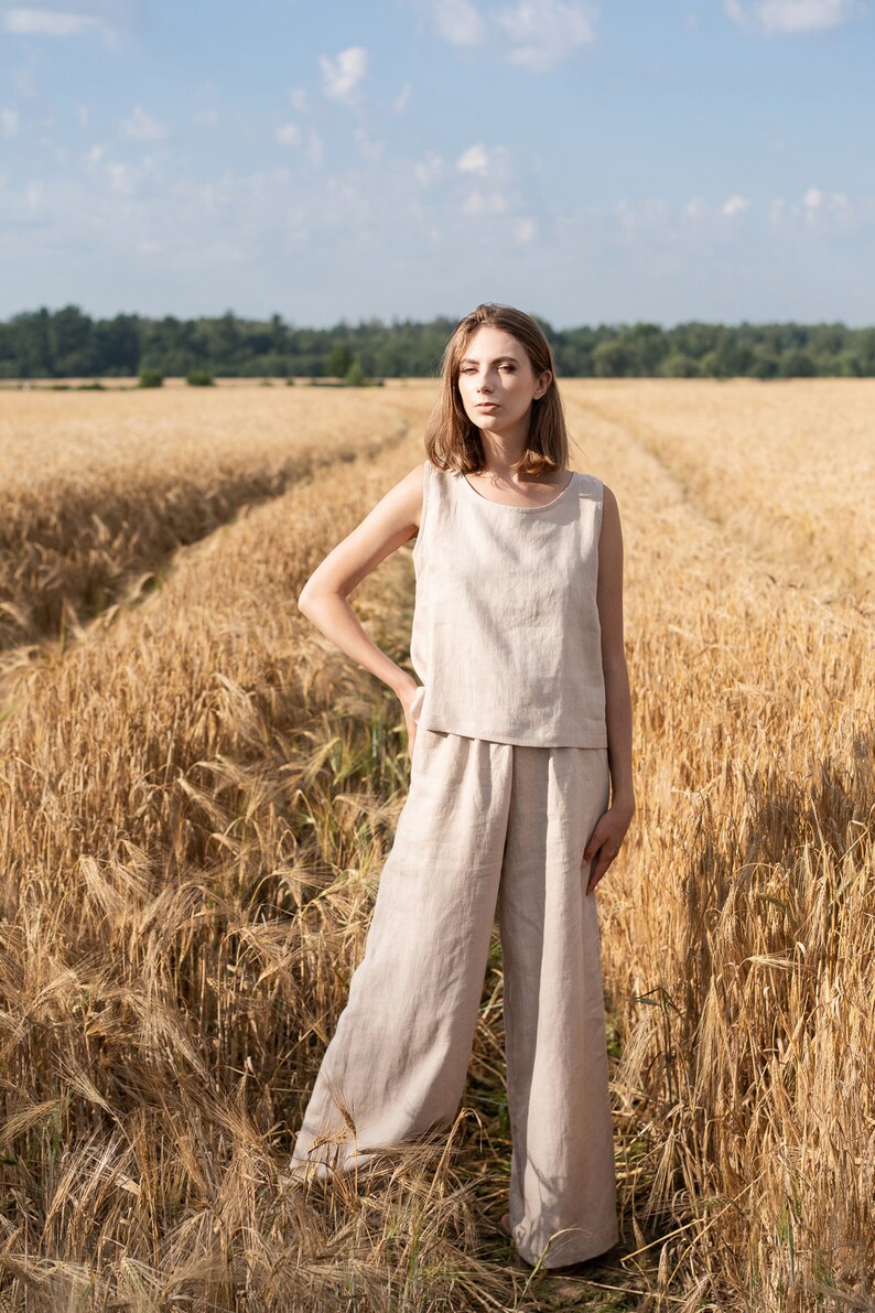 Sleeveless blouse for women FREYJA / Linen tank top / Washed soft linen top / Women's shirt / Loose linen blouse / Beige color top image 2