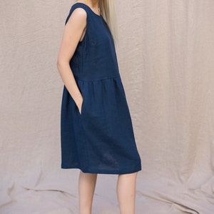 Linen shift dress / Pinafore dress pockets / Loose long sleeveless knee length linen dress / Linen elegant tunic loose fitting dress JUNO image 3