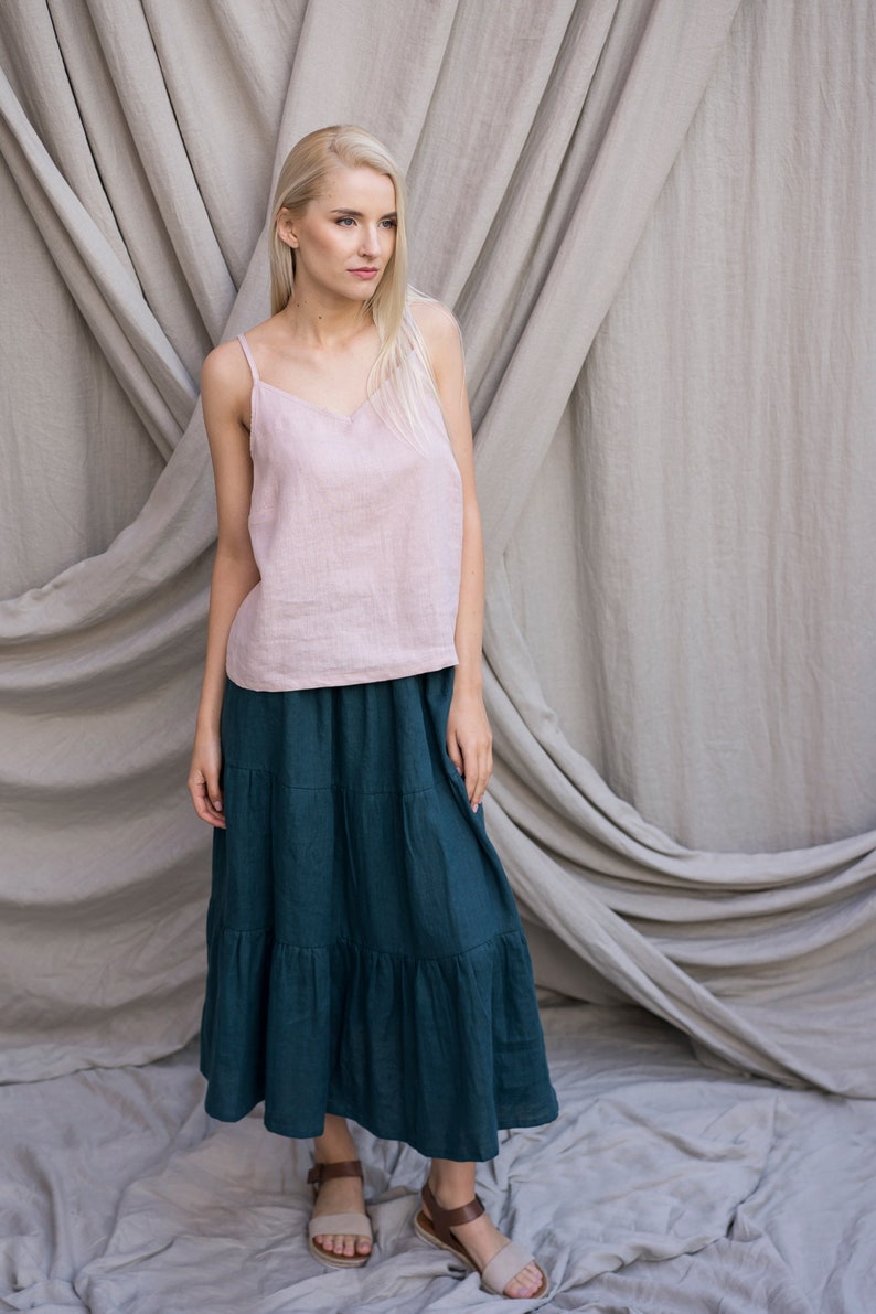 Long Maxi Ruffled Linen Skirt With Elastic Waistband VENUS / High Waist Linen Skirt / Maxi Skirt / Women Skirts / Ballerina Length Skirt image 4