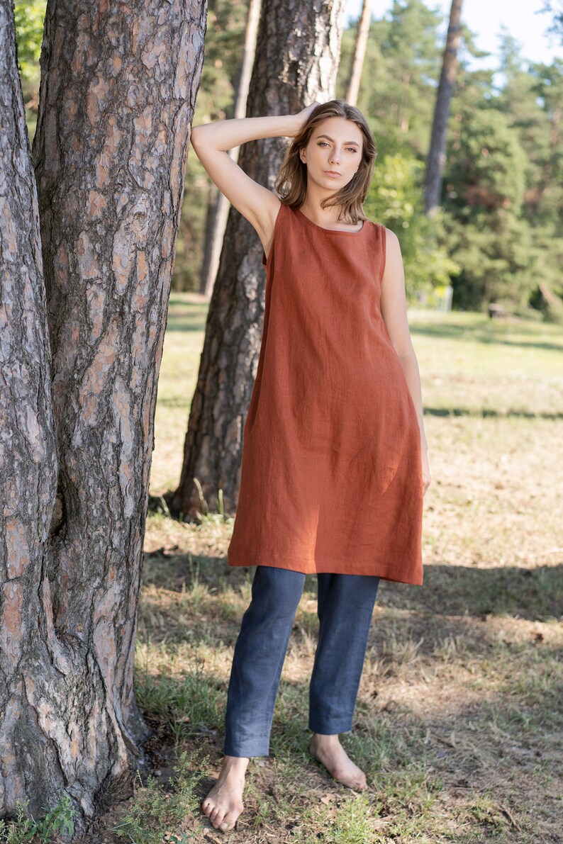 SAMPLE SALE / Above knee length dress SARASWATI / Loose dress / Color In Photo Terracotta / Size S image 3