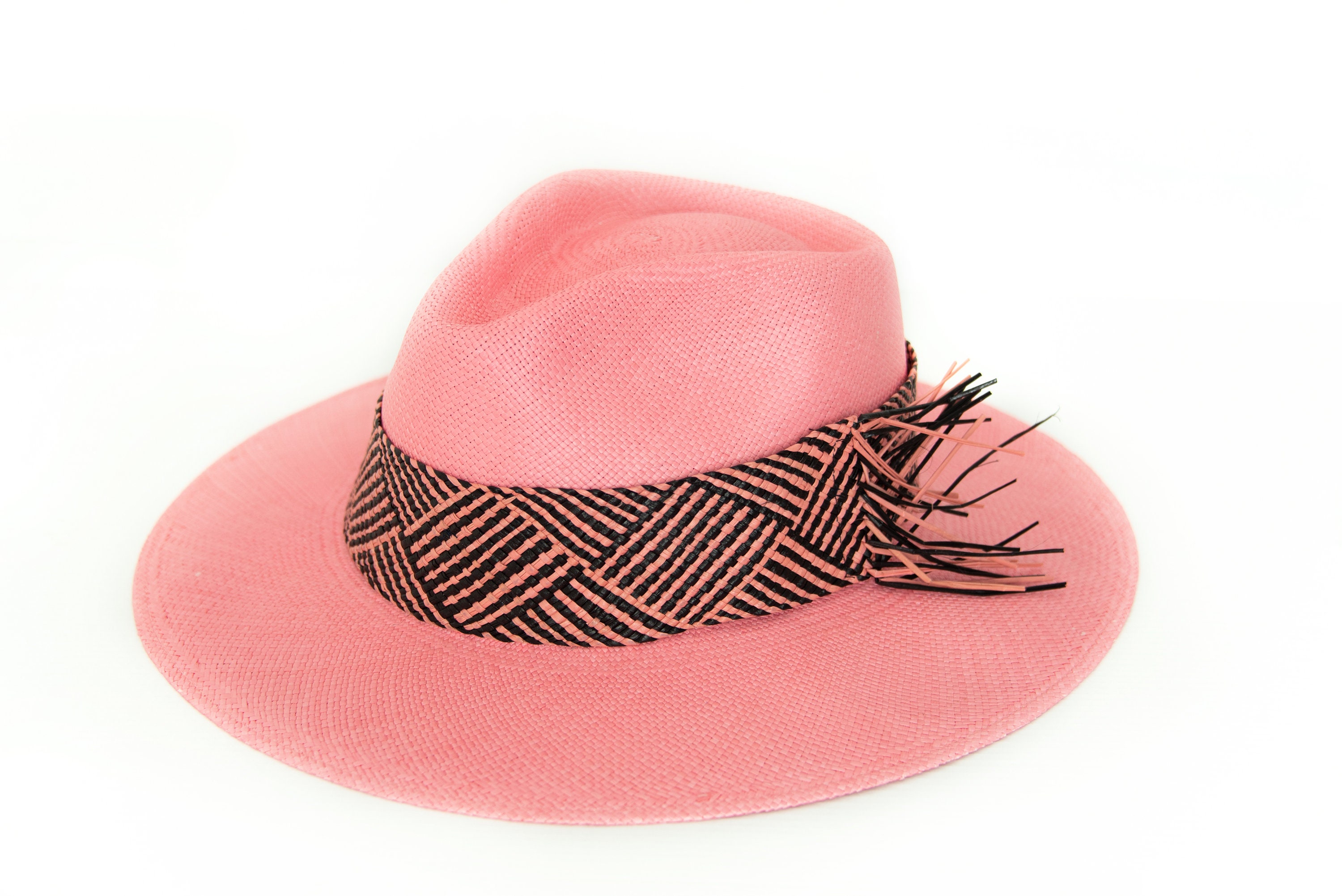 Pink Genuine Panama Hat / Toquilla Straw / Handwoven in 