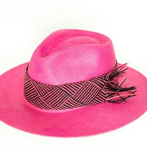 Raspberry Genuine Panama Hat / Toquilla Straw / Handwoven in Ecuador