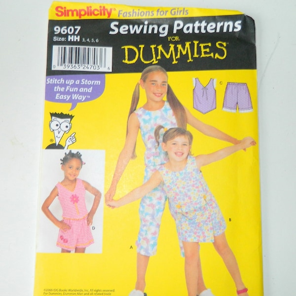 Childrens Summer Clothes Pattern Simplicity Sewing Patterns for Dummies 9607 Never Used, Size 3 to 6 Shorts, Pants, Skort and Top Pattern