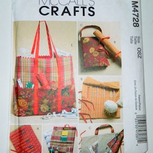 Craft Bag Pattern McCalls M4728 Tote Bag, Crochet Hook and Knitting Needle Storage Cases, 3 Zip Pocket Organizer, Project Organizer Patterns