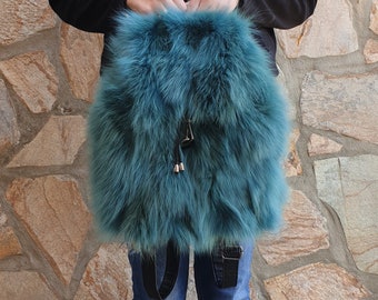 Fox beaver and rabbit fur backpack Fur backpack Women/'s fur backpack Gift for her