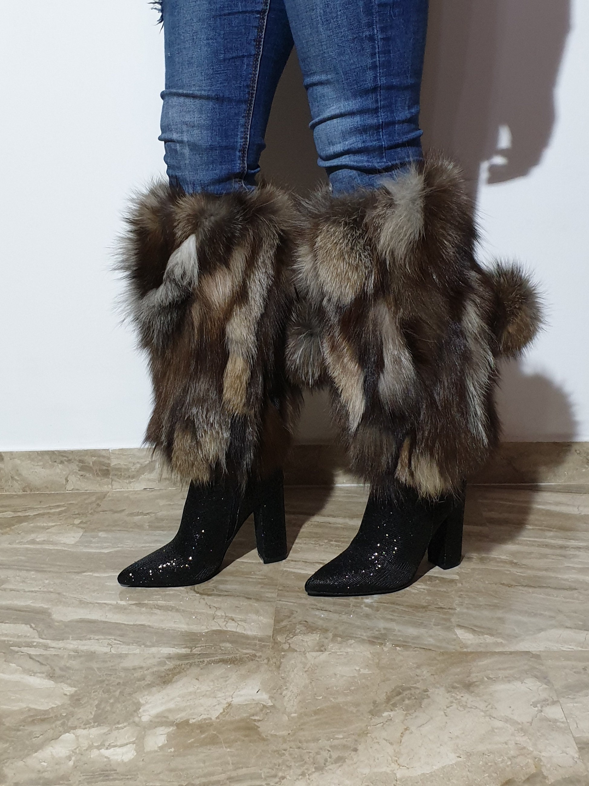 Fur Leg Cuffs Leg Warmerscrystal Fox Fur | Etsy