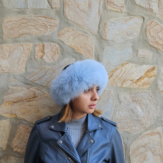 Fur Headband, Real Fox Fur, Light Blue Heaband - Etsy display picture 1
