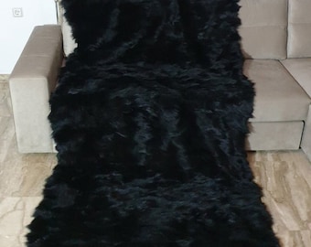Black fox fur blanket,real fur blanket