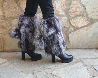 Fur leg cuffs, leg warmers,real fox fur