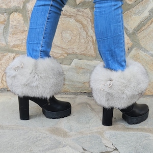 Fur leg cuffs, leg warmers,fox fur boot cuffs