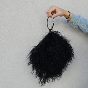 Fur bag,Mongolian fur bag, real black fur bag