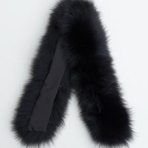 Fur trim for hood, black fox fur collar image 1