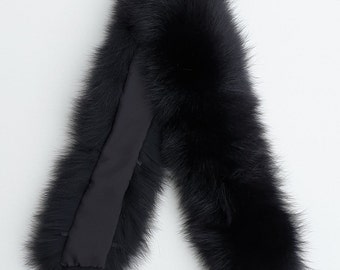 Fur trim for hood, black fox fur collar