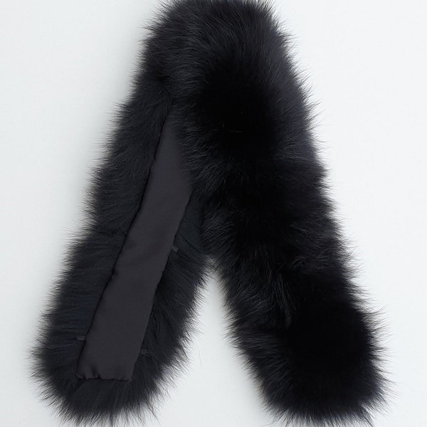Fur trim for hood, black fox fur collar
