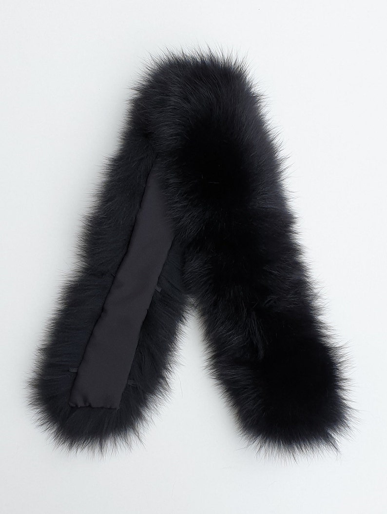 Fur trim for hood, black fox fur collar image 1