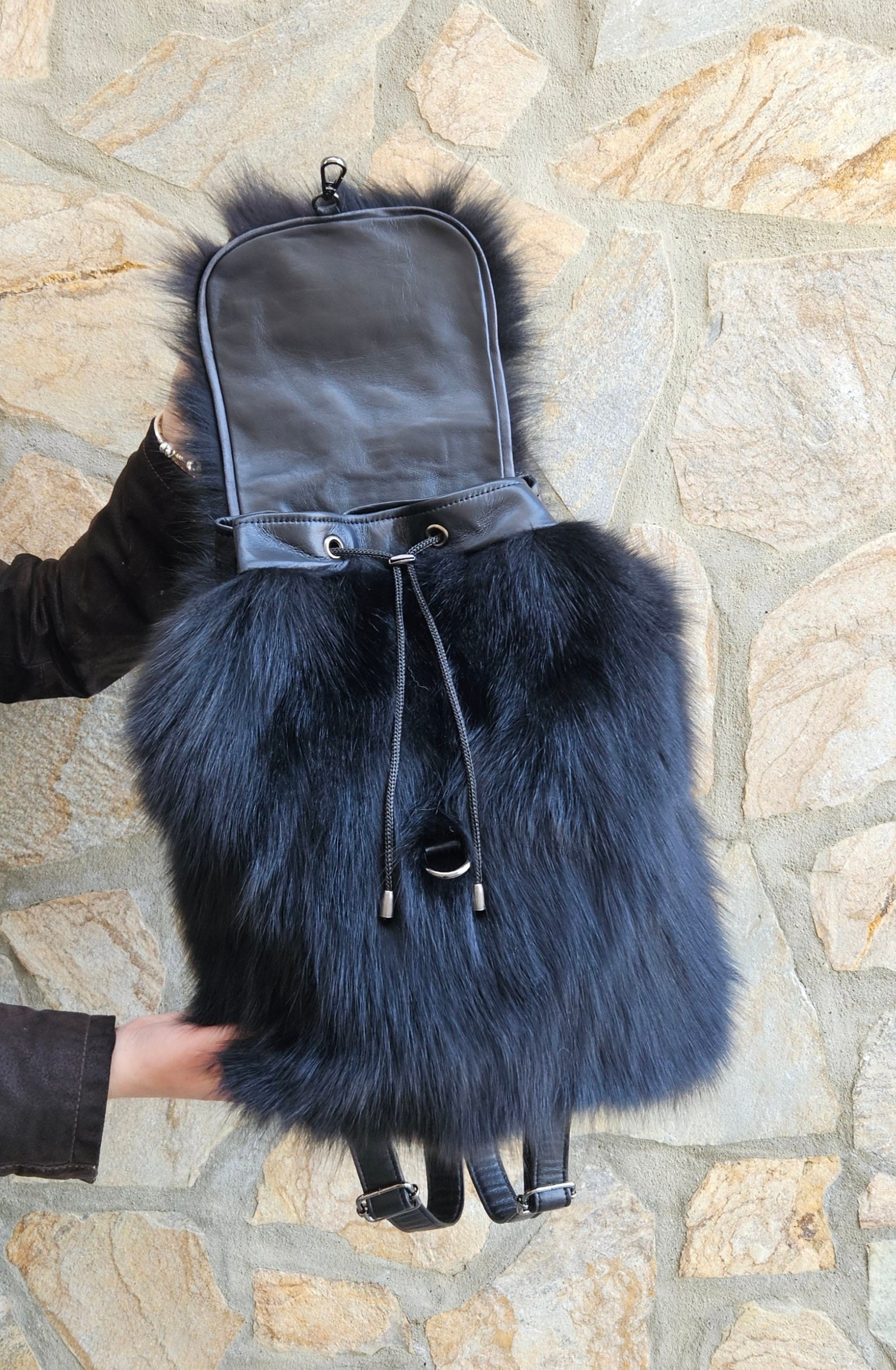 fur backpack mini Nike Futura 365 Faux Spacious main compartment with an internal mesh pocket for organization Rebecca Minkoff Black Faux Fur
