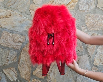 Fur bag,real fur backpack,red fox fur bag