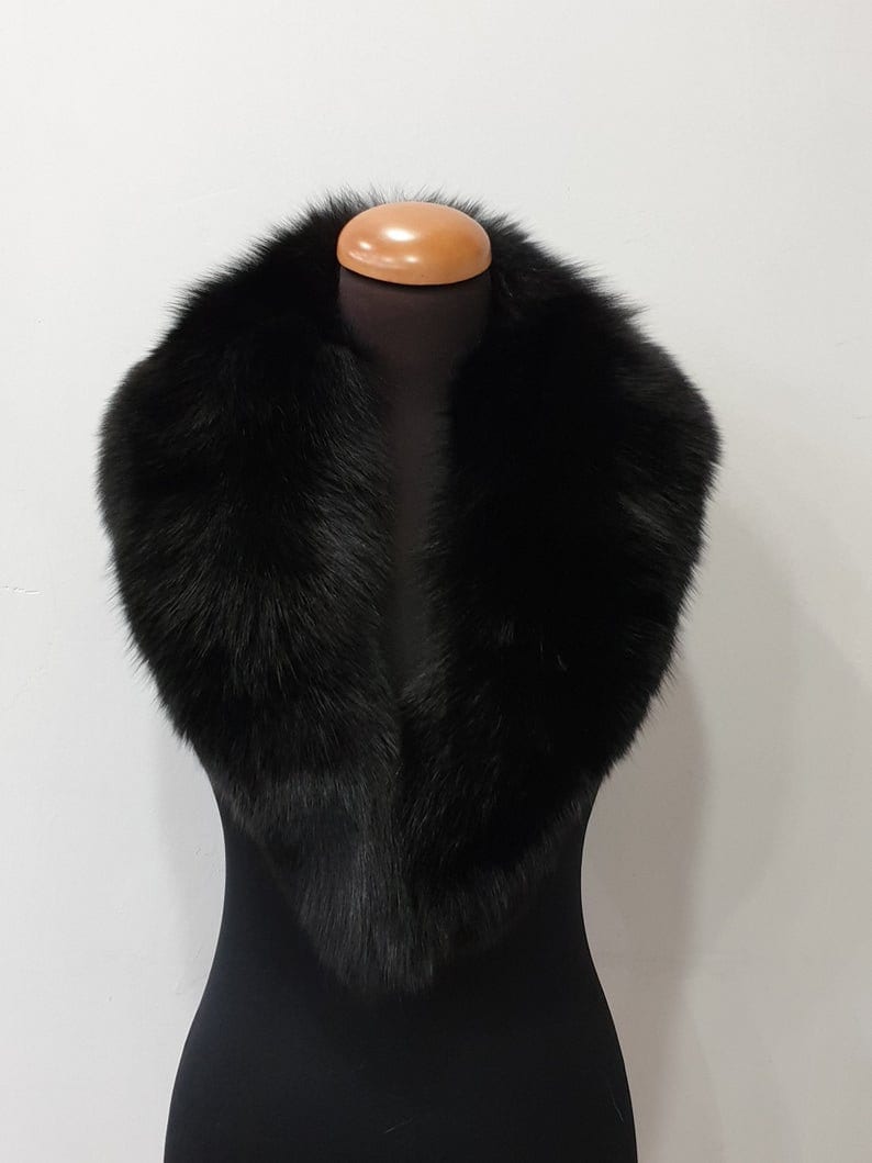 Fur collar, fox fur collar,black fur collar image 5