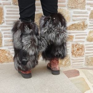 Fur leg cuffs, leg warmers,real fox fur