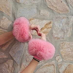 Fur cuffs,real pink  fur cuffs,fox fur cuffs