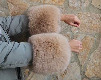 Fur cuffs,beige cuffs,fox fur, fur cuffs