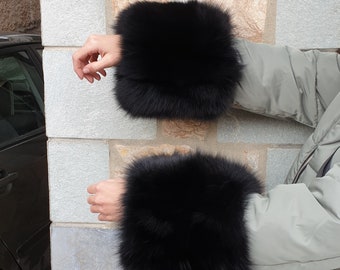 Fur cuffs,black cuffs,fox fur, fur cuffs