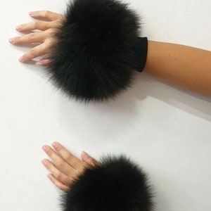 Fur cuffs,black cuffs,fox fur, fur cuffs image 4