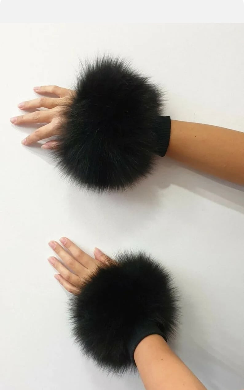 Fur cuffs,black cuffs,fox fur, fur cuffs image 4