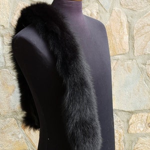 Correa de piel de zorro negra: accesorio para bolso hecho a mano (97 cm)