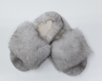 Fur slides,fur slippers,fox-mink slides,real fur slippers